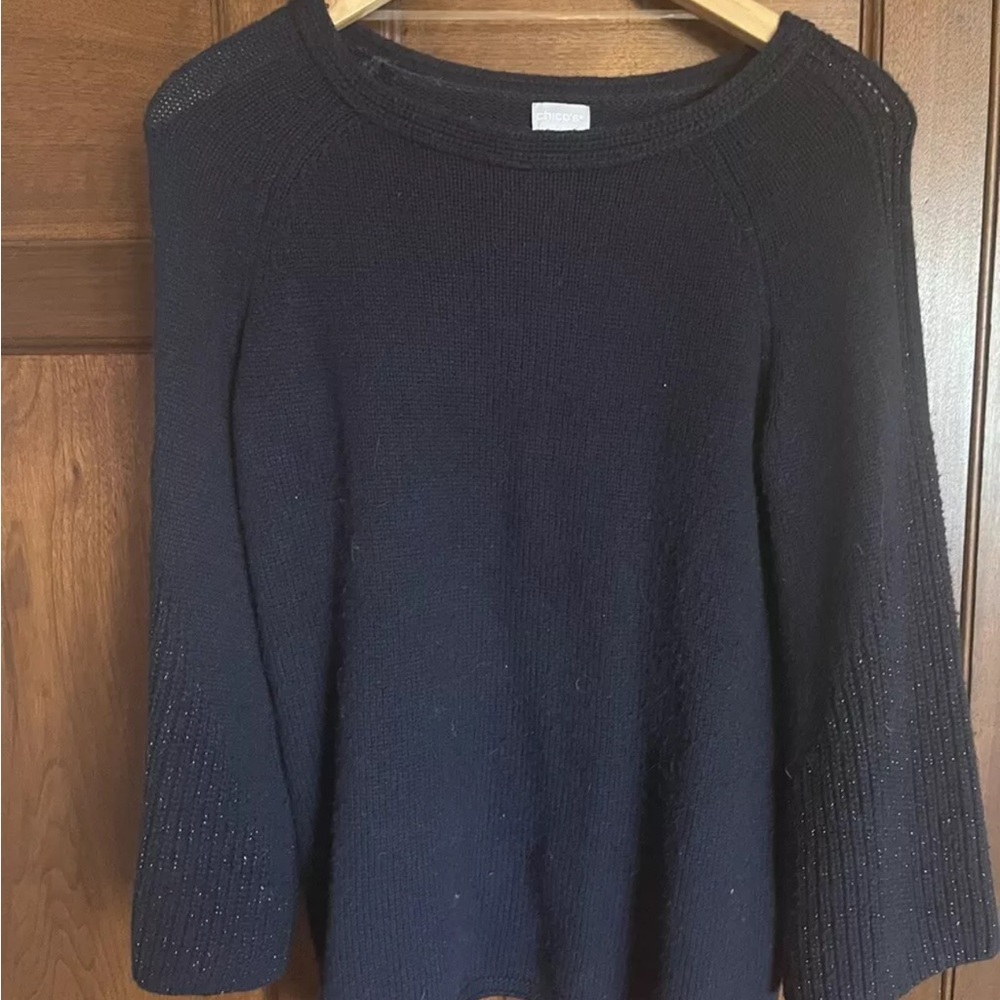 Chico's Black Crew Neck Sweater with Textured Knit